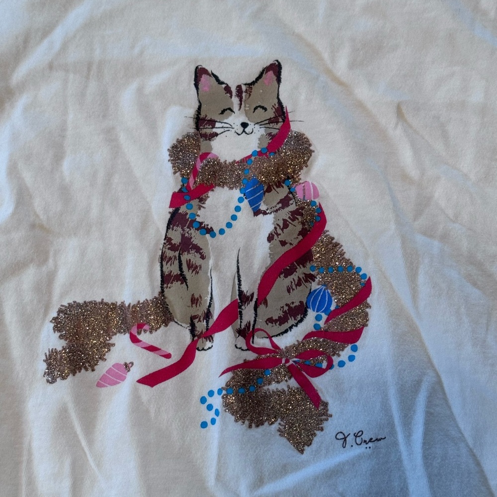 J. Crew Cream Cat Graphic Long Sleeve Tee - Picture 3 of 8